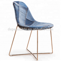 Guangdong interior design furniture Jeans Denim design rose golden metal leg cafe dining chair