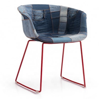 Metal frame hotel restaurant cafe furniture patchwork Denim dining chair