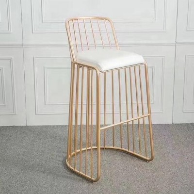 Luxury Rose golden metal wire loft cafe counter bar chair with back